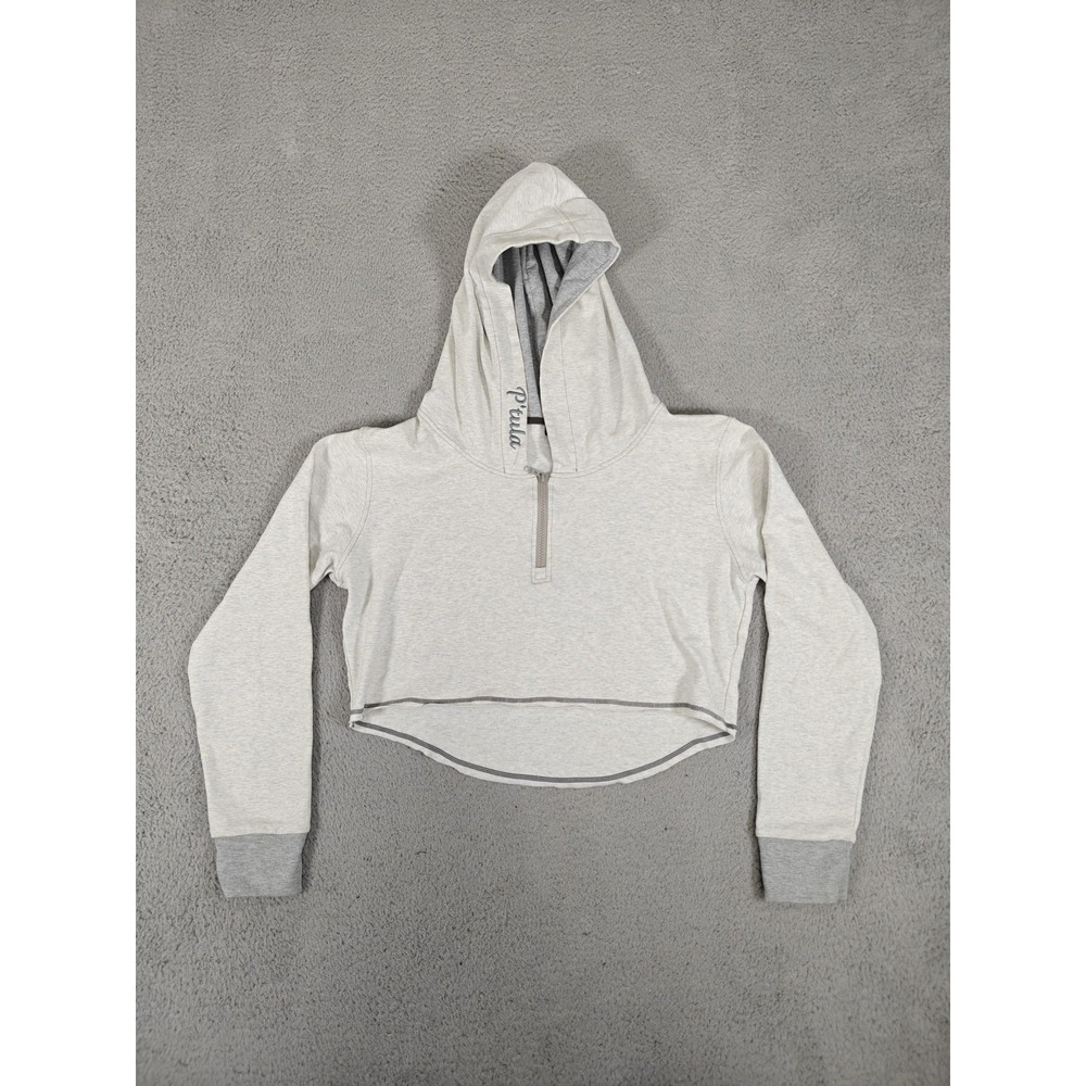 P'tula Hoodie Womens Small Gray Cropped Quarter Zip Hooded Sweatshirt Athleisure